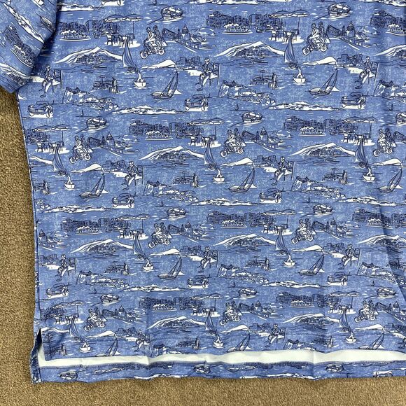 Peter Millar Summer Comfort Crown Sport Polo Shirt Men's Medium Blue print $110 - Picture 7 of 16
